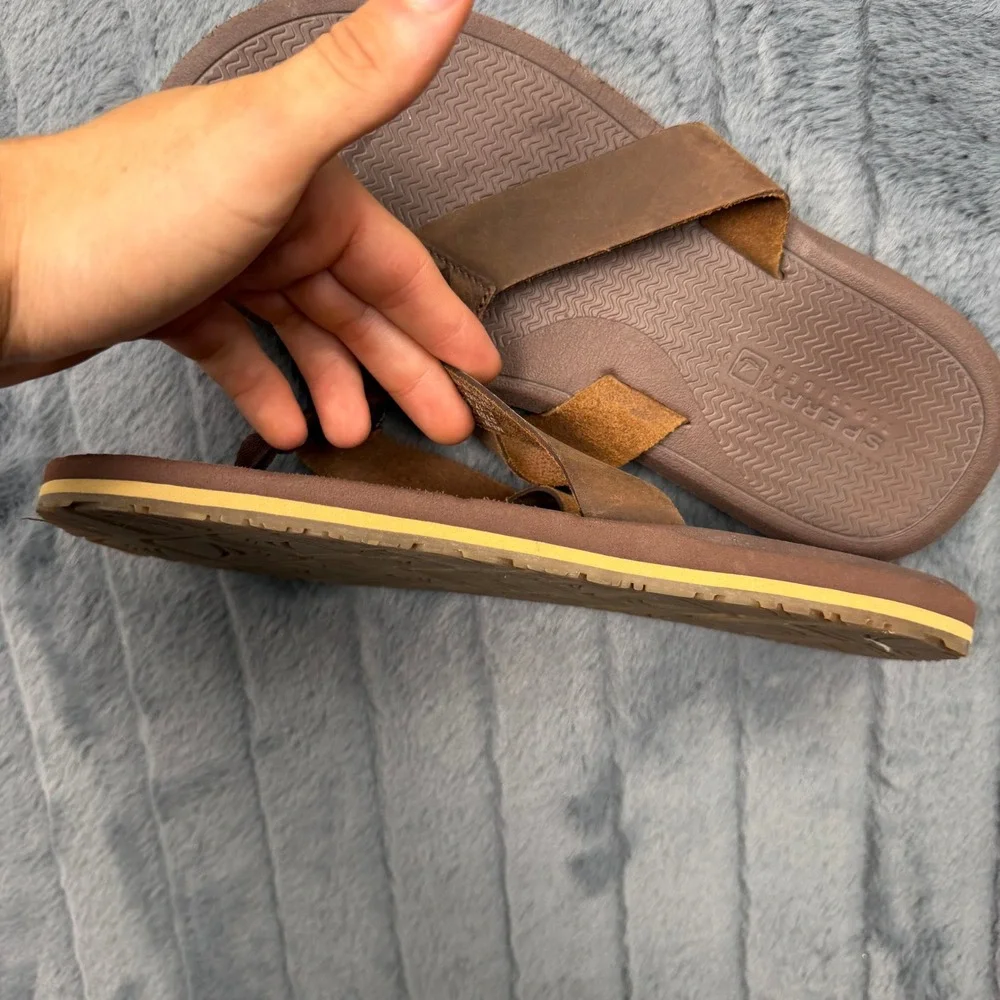 Sperry Top-Sider Mens Brown Leather Flip Flop Sandals STS17553 Size 9M